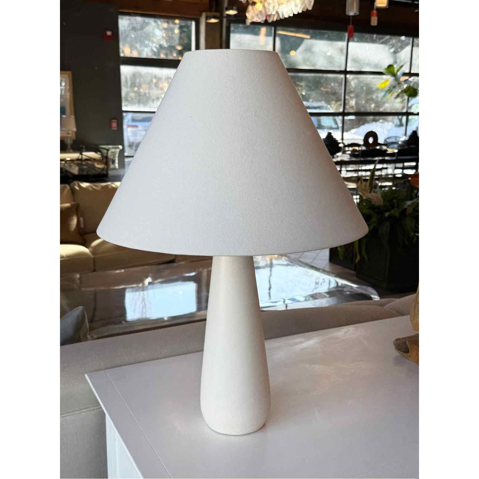 PAIR of White Stone Table Lamps w/ Shades - colletteconsignment.com