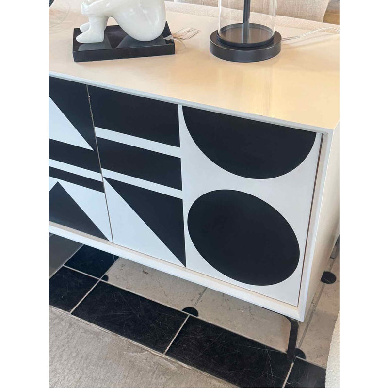 Geometric 4-Door Credenza in Black & White w/ Chrome Legs