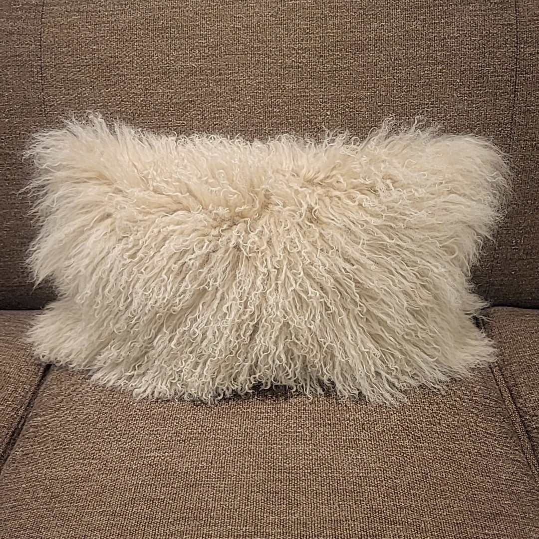 Pair of Beige Sheepskin Lumbar Pillows