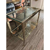 Caracole Rectangle Glass & Chrome w/whisper of Gold Side Table