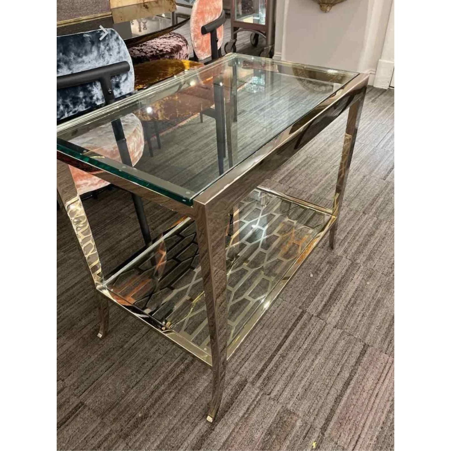 Caracole Rectangle Glass & Chrome w/whisper of Gold Side Table