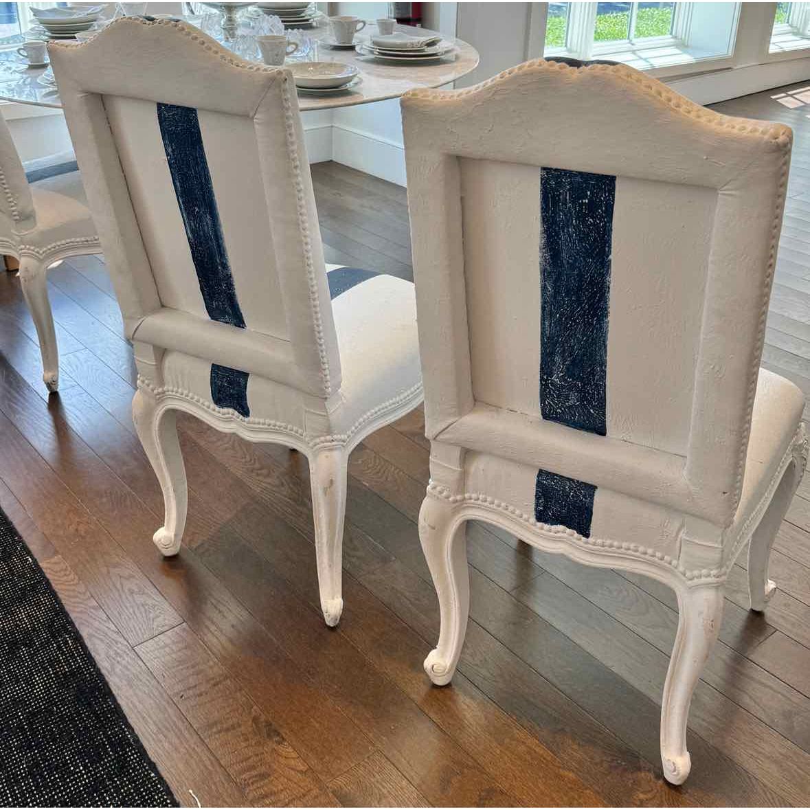 Set of 4 RL Painted White Canvas w/ Blue Stripe Dining Chairs 18"Wx19"Dx41"H