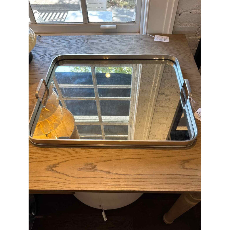 Large Rectangular Metal & MIrrored Mercury Glass Tray with/ Handles by Arteriors