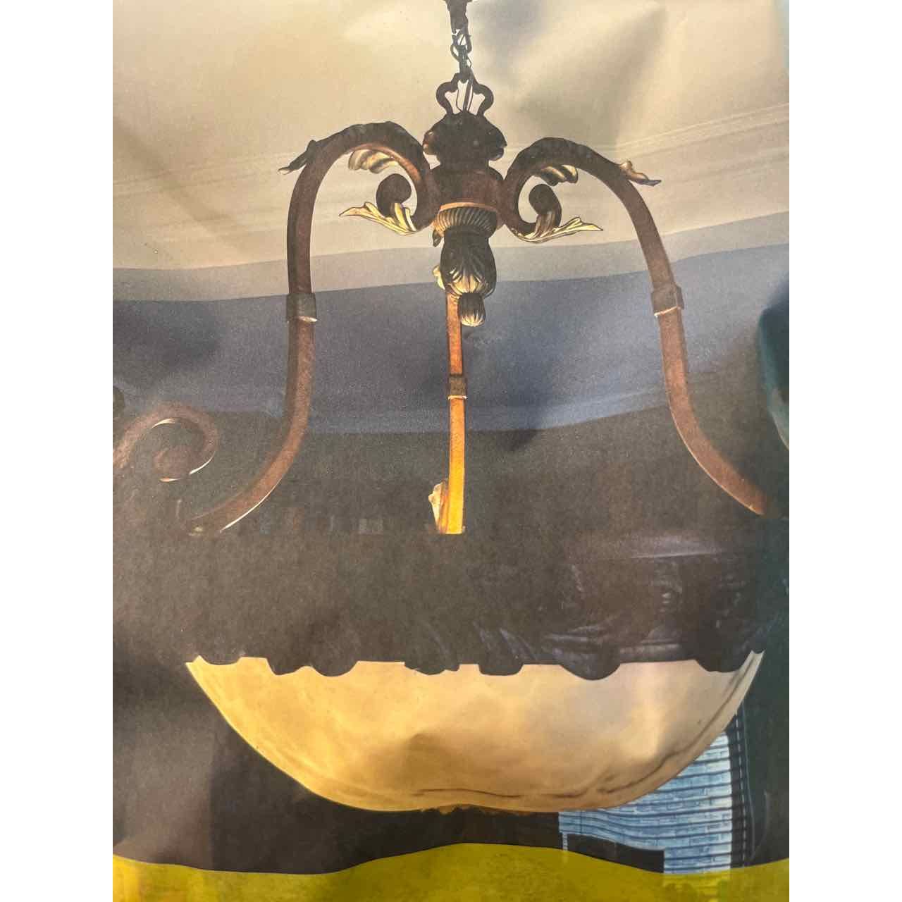Metal and Alabaster Chandelier with Foliate Design
