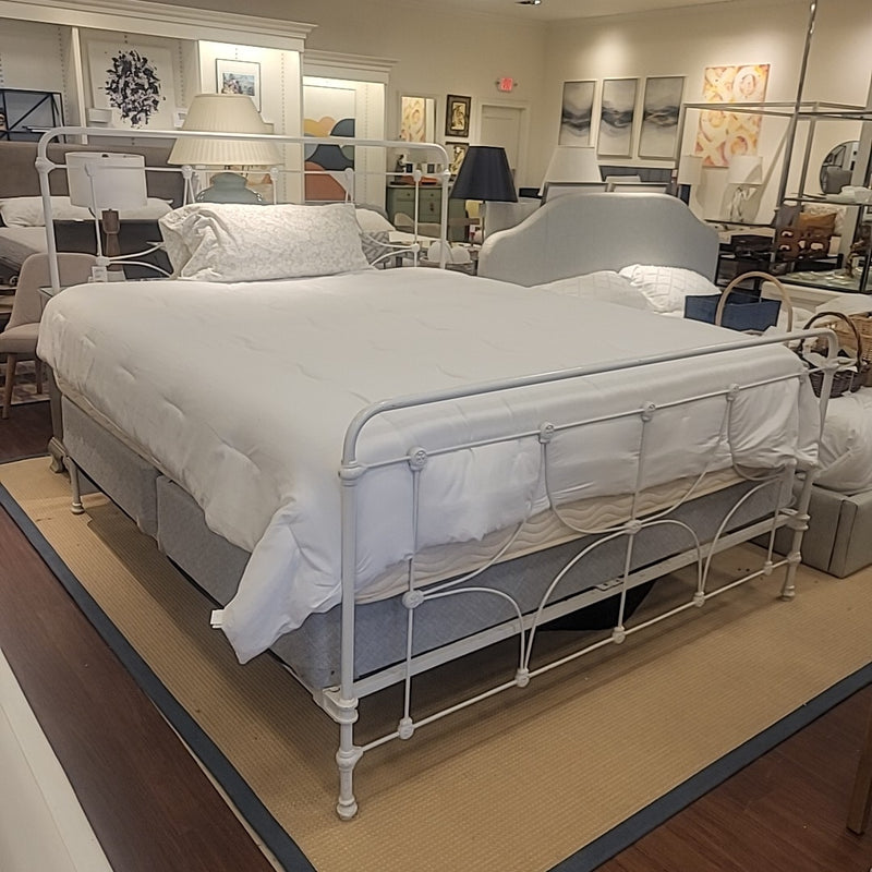 Antique King-Sized White Metal Bed Frame (AS IS) - colletteconsignment.com