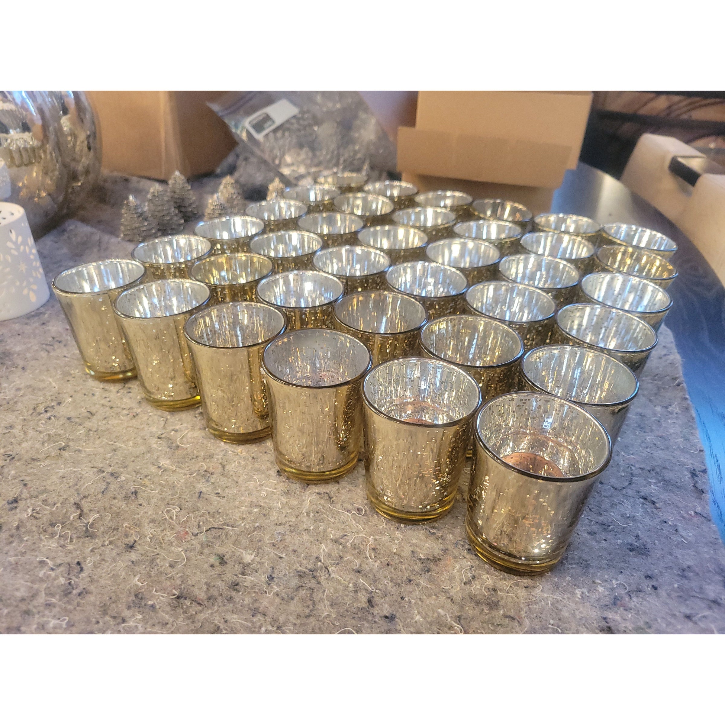 Set of 6 Gold Mercury Glass Votive Candle Holders