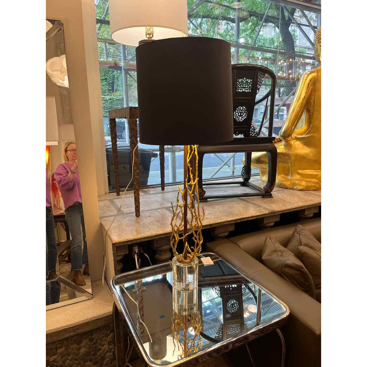 Pair of Arteriors Brass Branch Table Lamps w/Black Shades