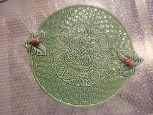 Strawberry Handled Ceramic Cake Plate by Bordallo Pinheiro