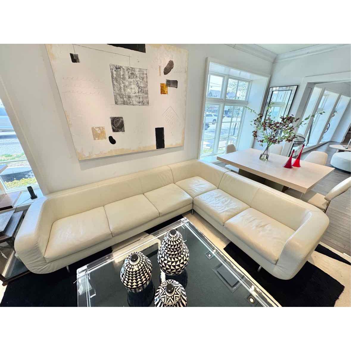 Minotti Dubuffet Sectional Sofa in White Leather by Rodolfo Dordoni 115"Lx90"Wx2