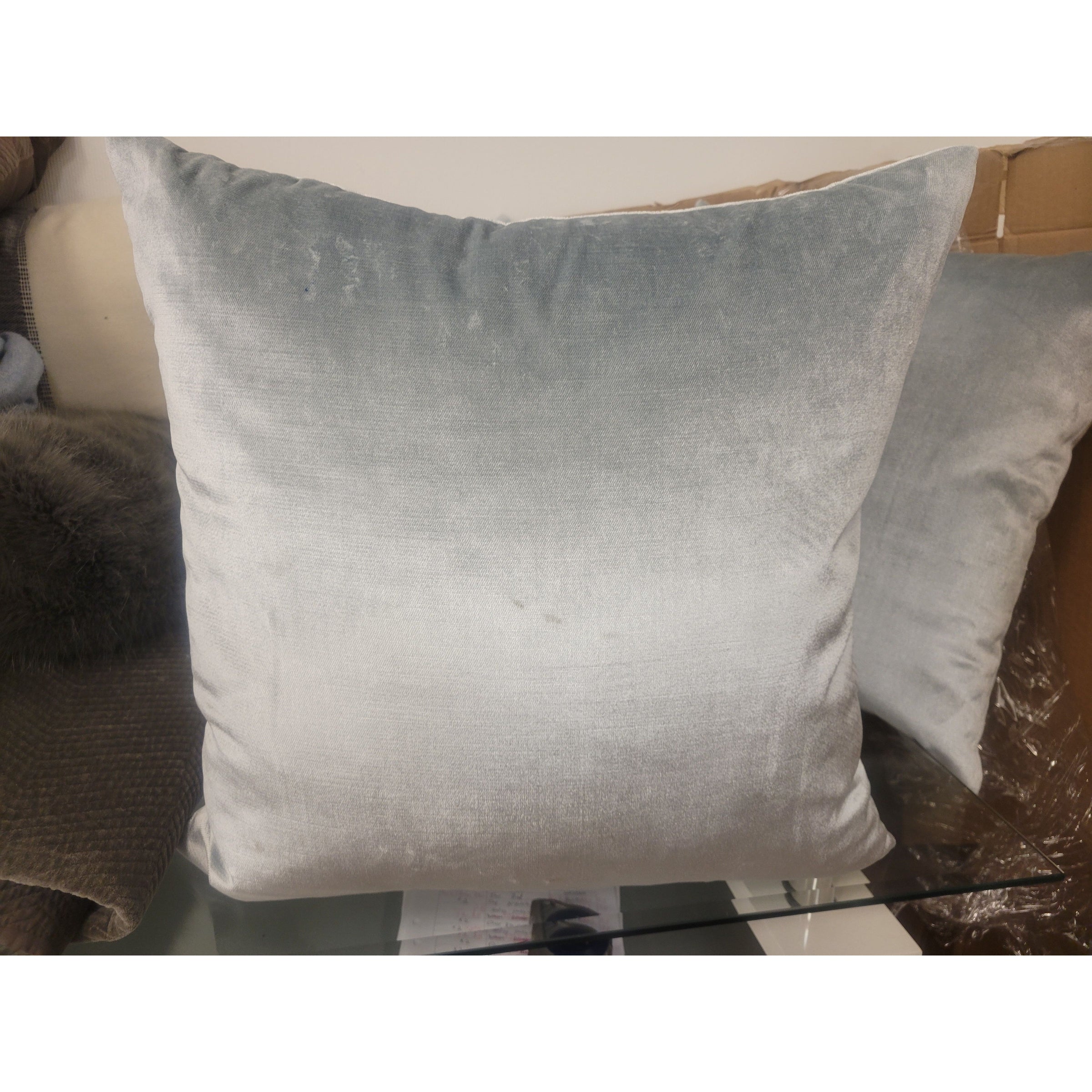 Gray Velvet Square Pillow by RH - AS IS