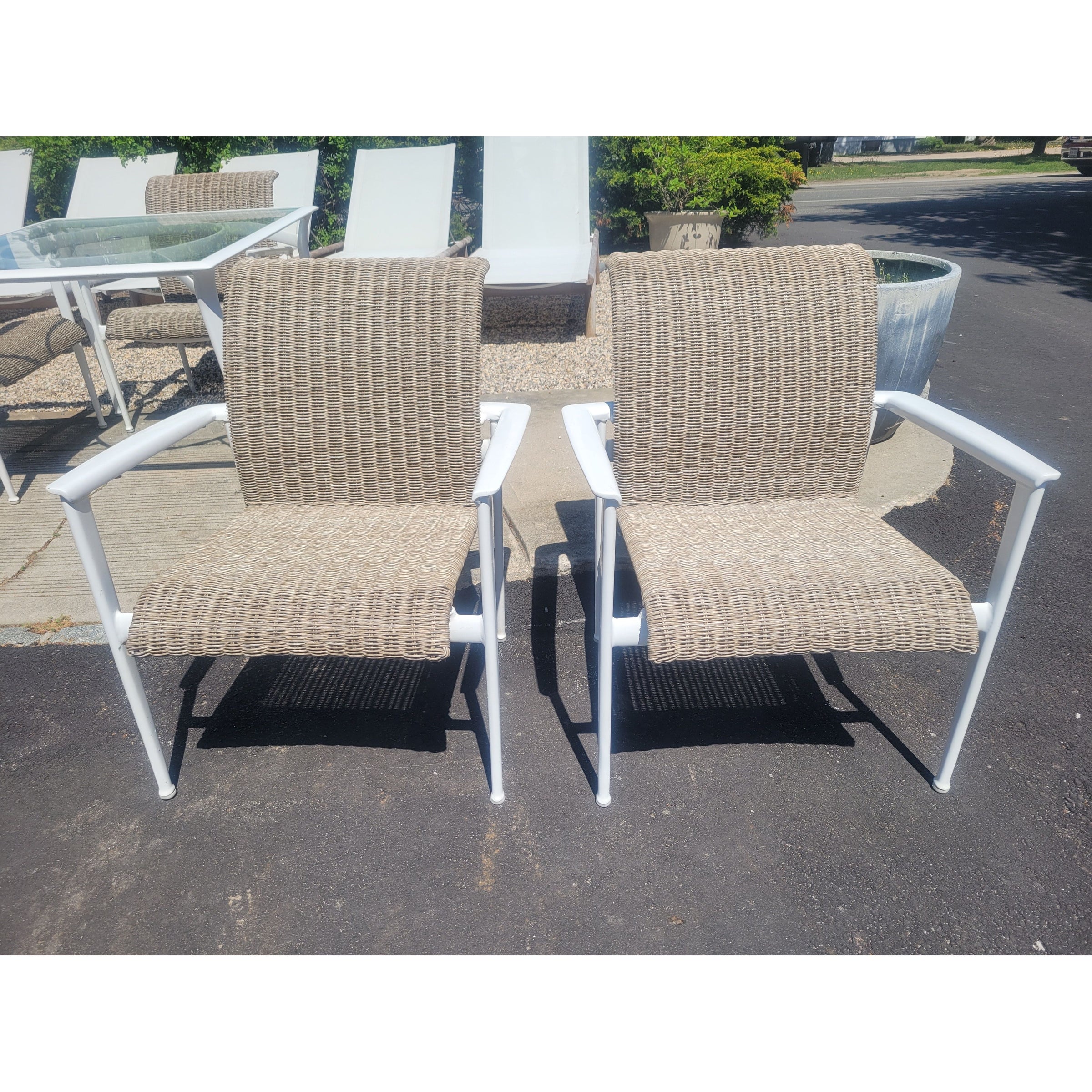 SET of 4 Flight Woven Wicker & Aluminum Dining Chairs by Brown Jordan (AS IS)