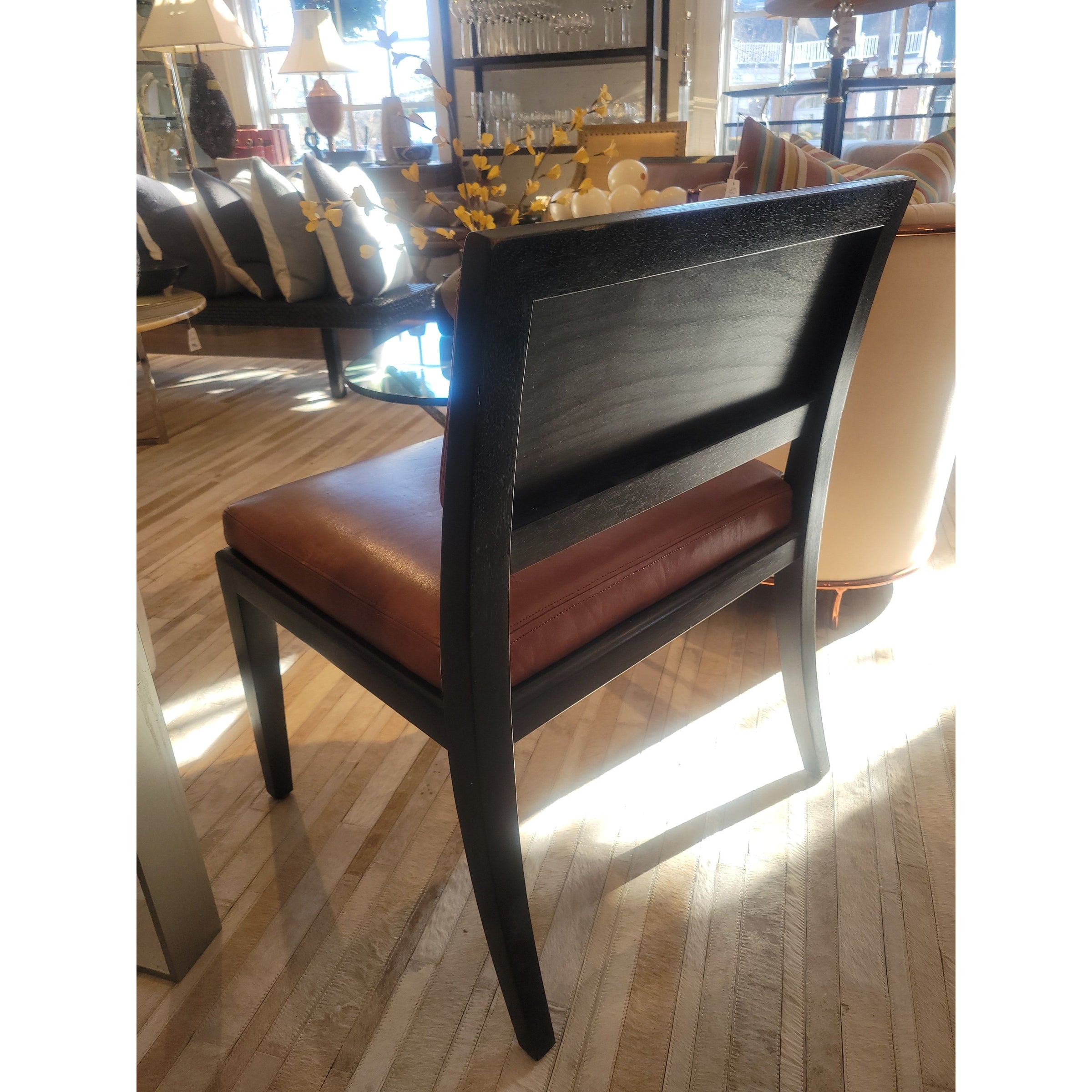 PAIR of Brown Leather & Dark Wood Chairs