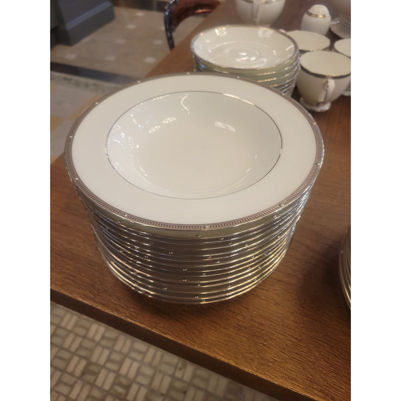 Set of 14 Rim Soup Bowls, Noritake 'Rochelle' Platinum