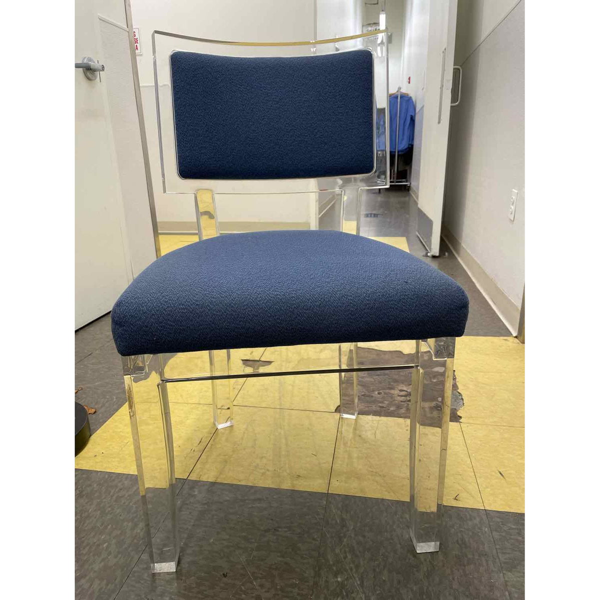 Blue Upholstered Side Chair on Lucite Base (AS IS) - colletteconsignment.com