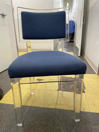 Blue Upholstered Side Chair on Lucite Base (AS IS)