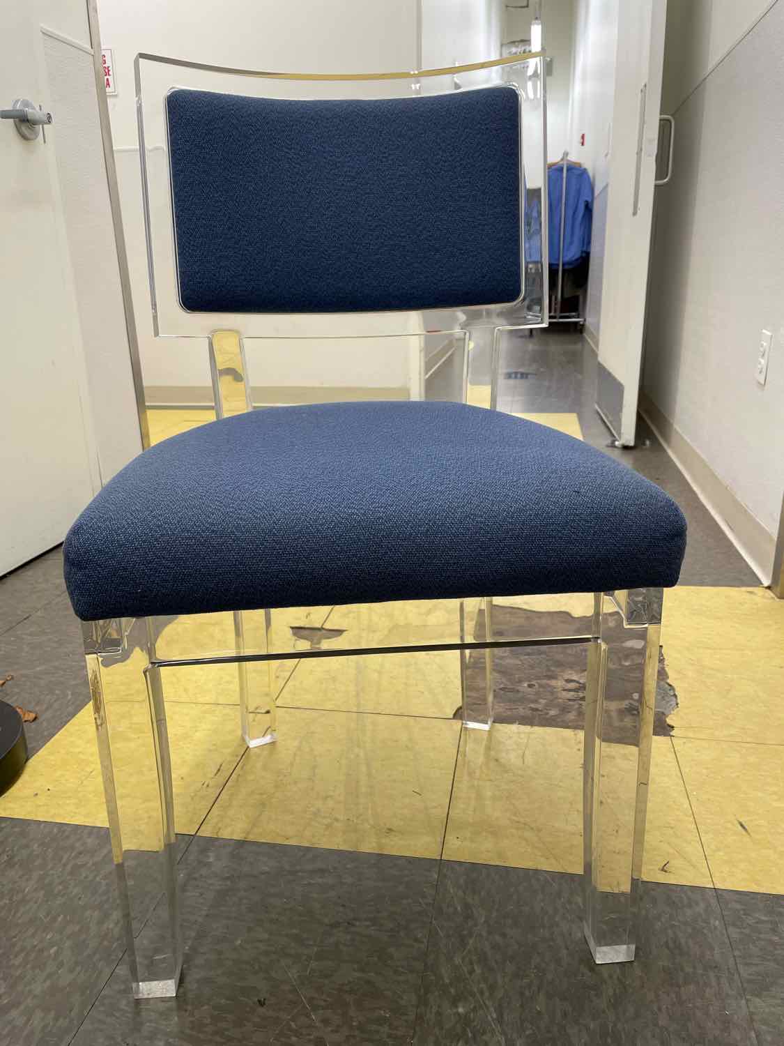 Blue Upholstered Side Chair on Lucite Base (AS IS)