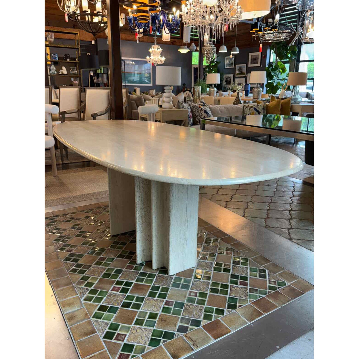 Mid-Century Italian Post-Modern Travertine Oval Dining Table