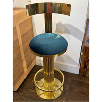 PAIR of Custom Polished Brass Bar Stools w/ Cowhide Seat - AS IS