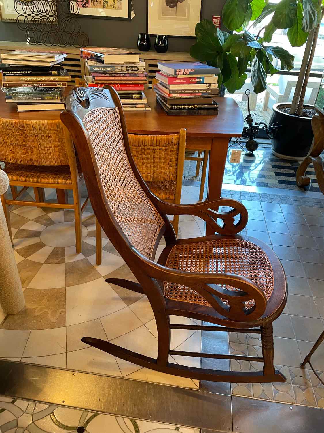 Vintage Wood Cane Back Rocking Chair