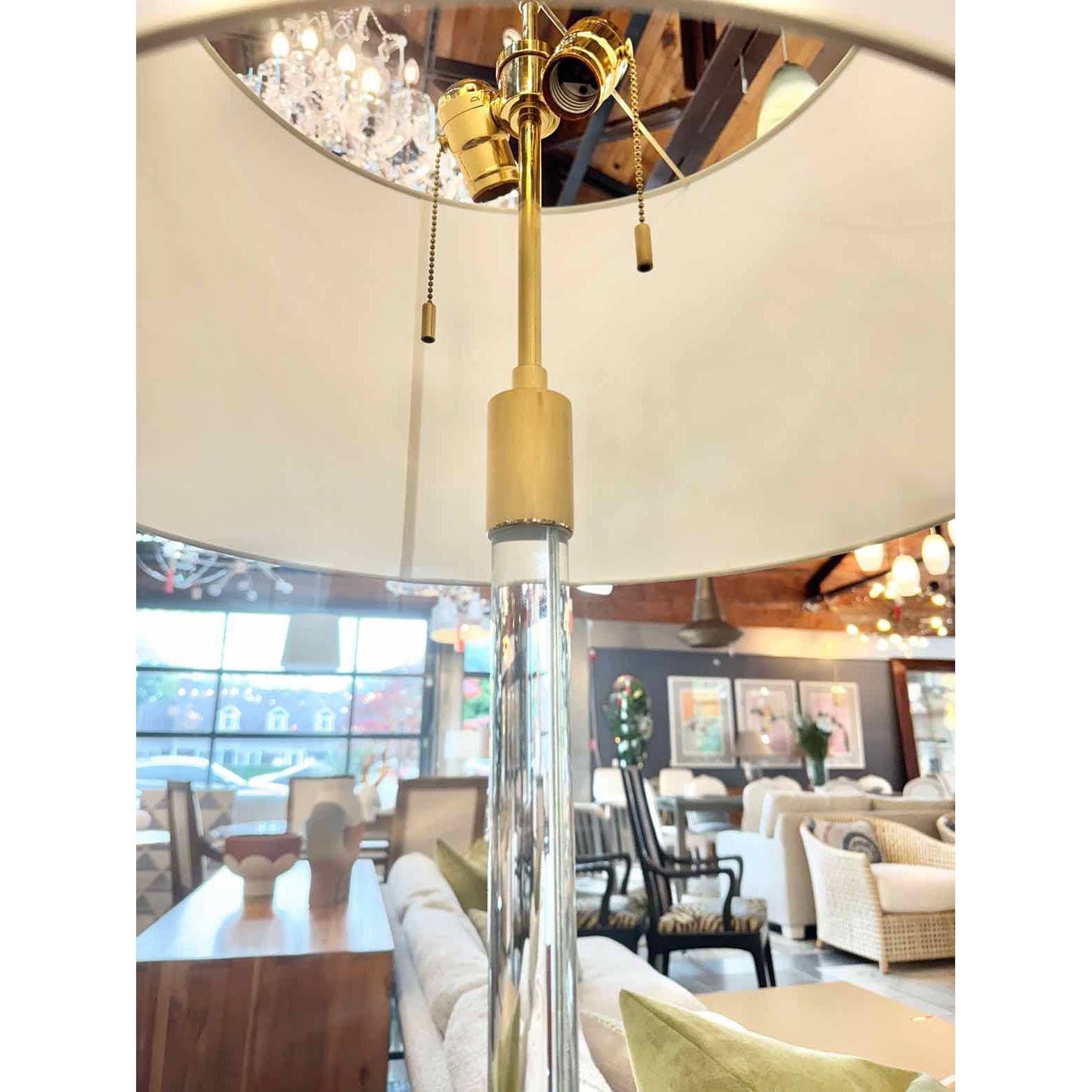 Glass Rod Brass Floor Lamp w/ White Shade