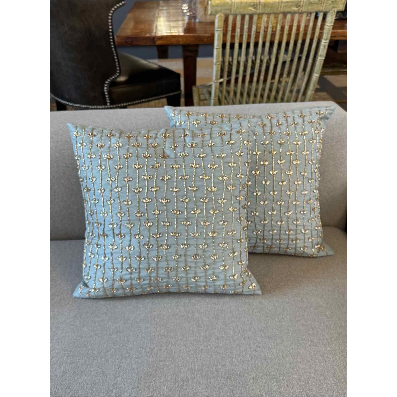 Pair of Gold Stem Beauties - Ivory Silk Throw Pillows 16"Sq