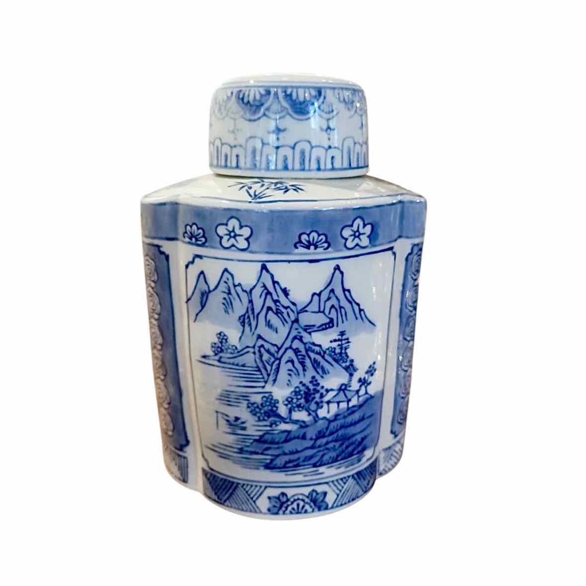 Blue and White Chinese Ceramic Jar w/ Lid