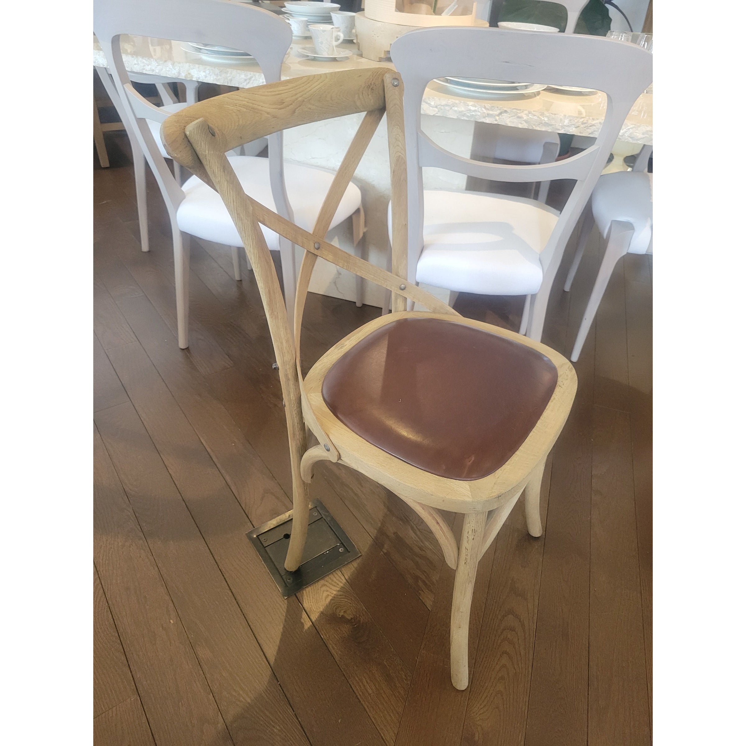 Madeleine X-Back Oak Chair w/ Leather Seat by RH