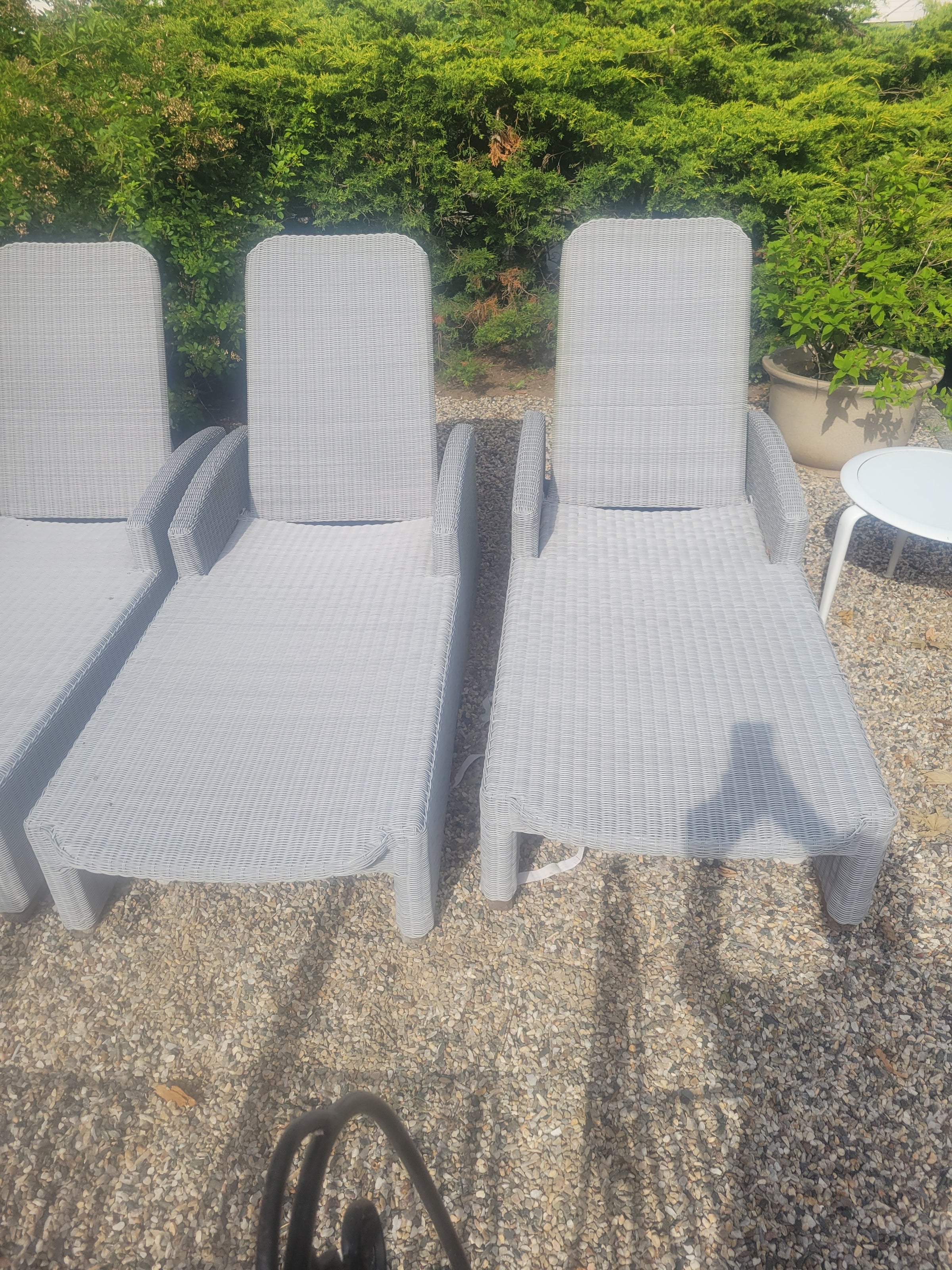 PAIR of Gray Wicker & Teak Westport Chaise Lounge by Kingsley Bate (AS IS)