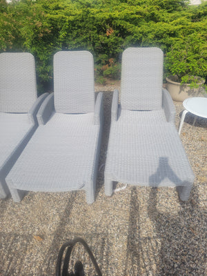 PAIR of Gray Wicker & Teak Westport Chaise Lounge by Kingsley Bate (AS IS)