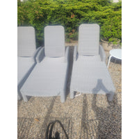 PAIR of Gray Wicker & Teak Westport Chaise Lounge by Kingsley Bate (AS IS)