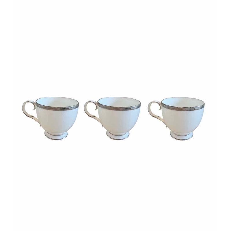 Set of 3 Coffee Cups, Noritake 'Rochelle' Platinum
