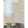 PAIR of Dimpled Glass Brass Table Lamps w/ White Shades