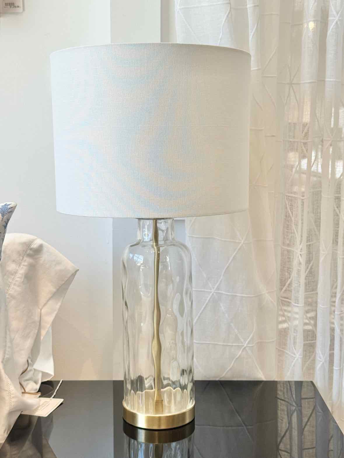 PAIR of Dimpled Glass Brass Table Lamps w/ White Shades