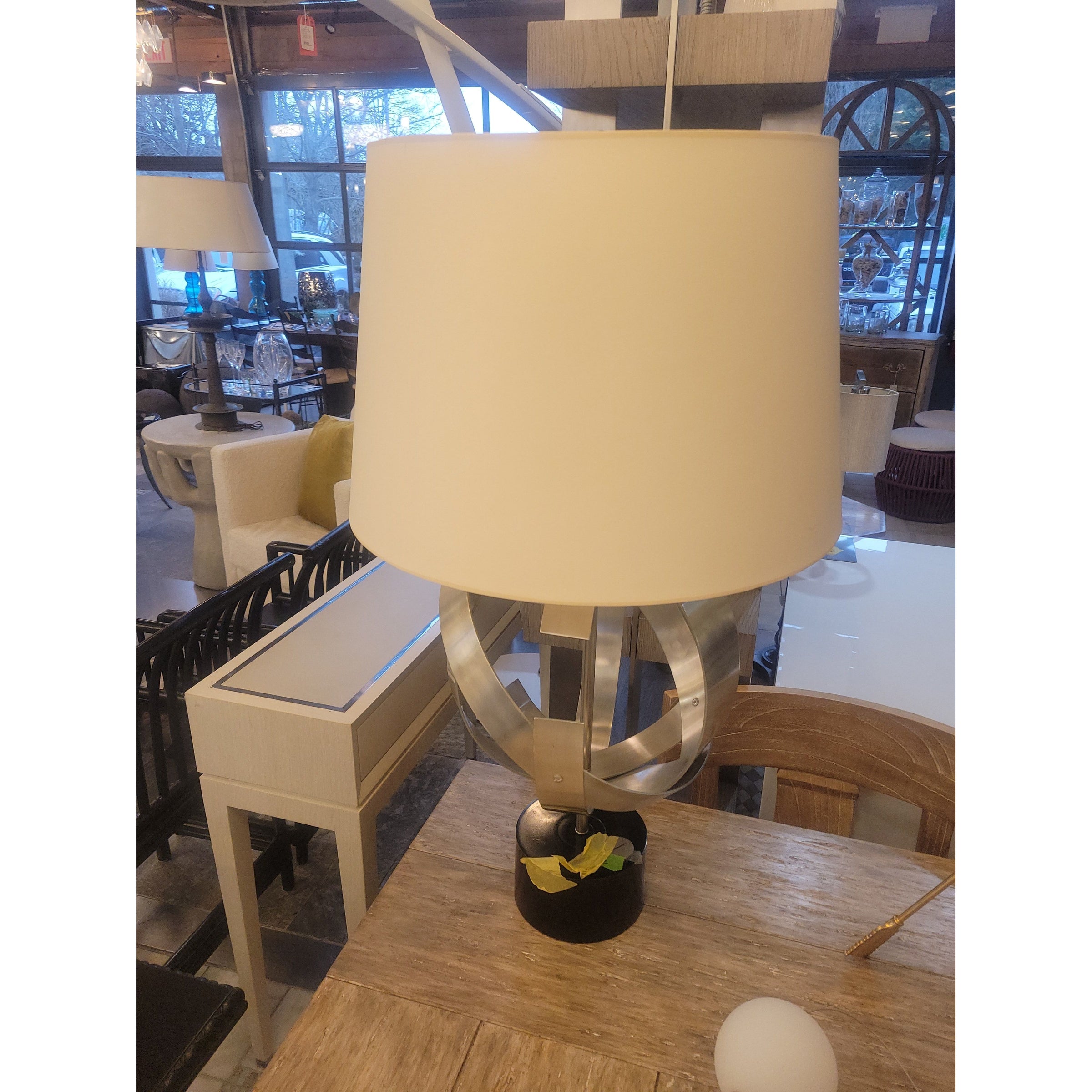 Vintage Concentric Metal Rings Table Lamp w/ Shade - colletteconsignment.com