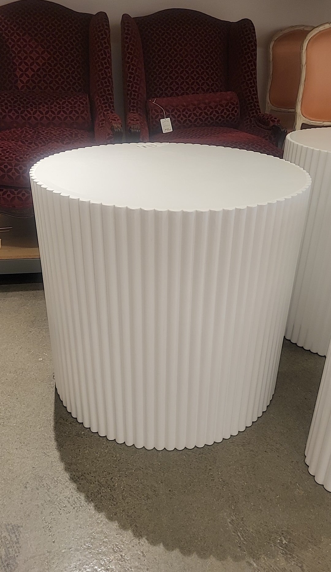 Fluted White Lacquer Round Pedestal (As Is)