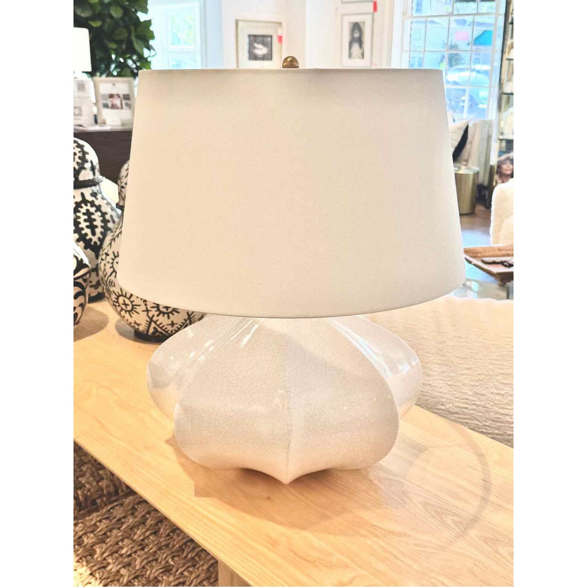 Rana Collection Polished White Ceramic Table Lamp by Visual Comfort w/ Shade