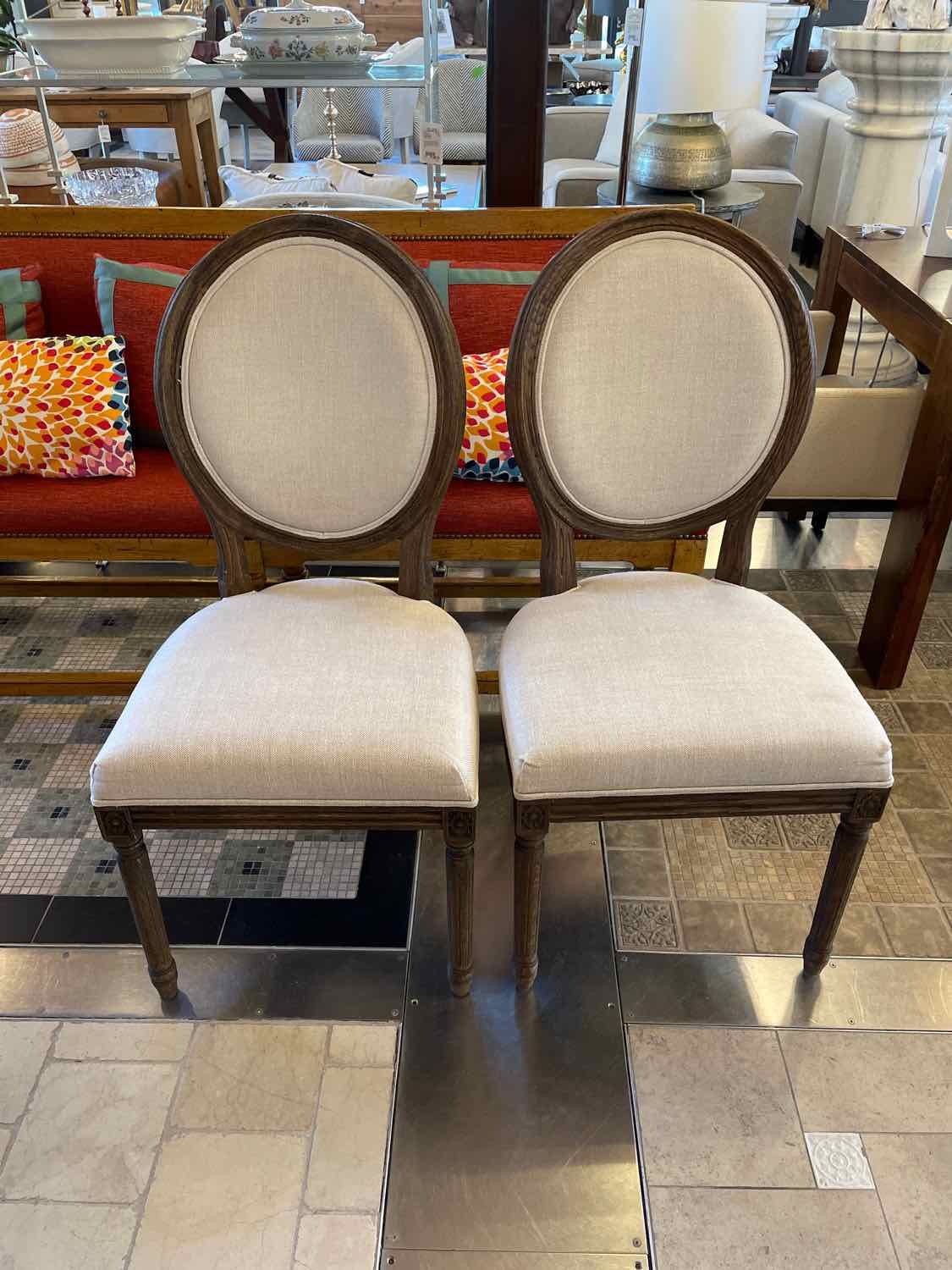 SET of 8 French Linen & Wood Dining Side Chairs by RH
