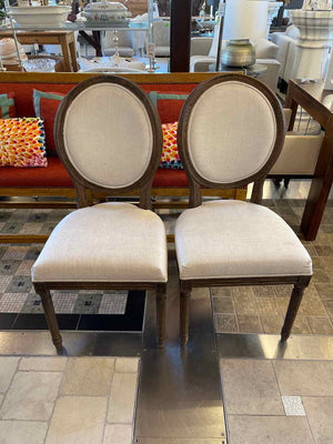 SET of 8 French Linen & Wood Dining Side Chairs by RH
