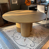 5-ft Round Oak Dining Table w/ Fluted Base