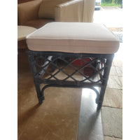 Blue Gray Lattice Rattan Avalon Cube Stool w/ White Cushion by S&L