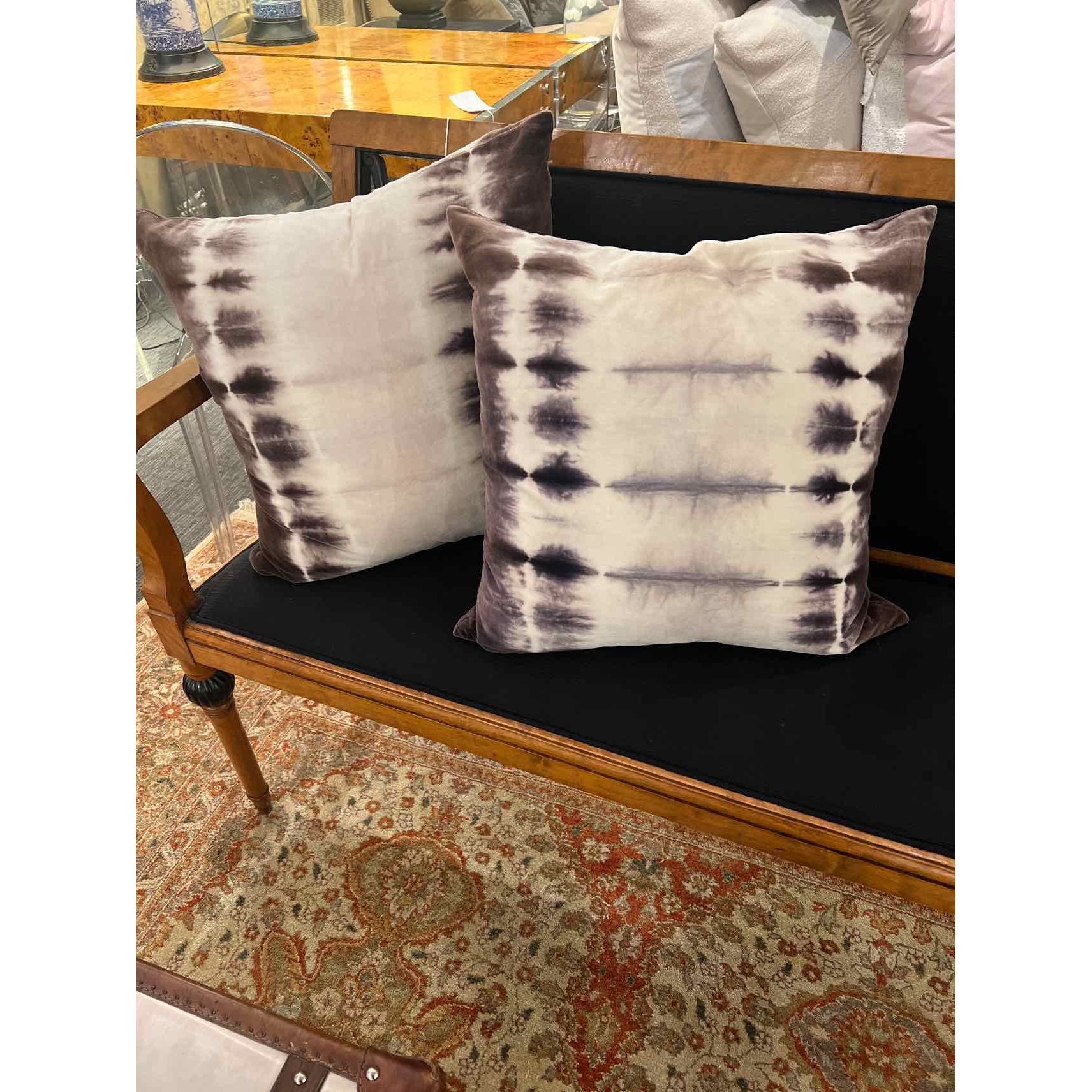 Pair of ABC Velvet Ikat Style Brown & Cream Pillows