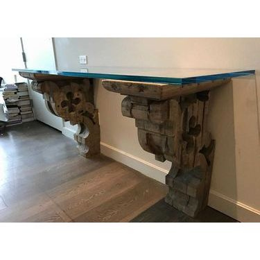Corbel Classical Teak & Glass Console Table by RH