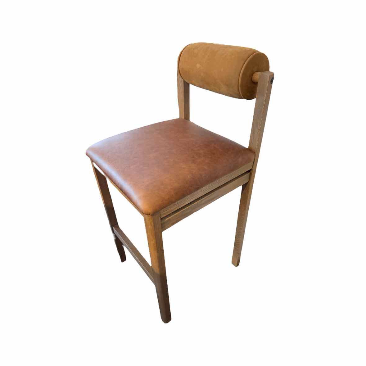 Pecan Oak Bar Stool in Bourbon Tuscan Leather & Saddle Nubuck Leather