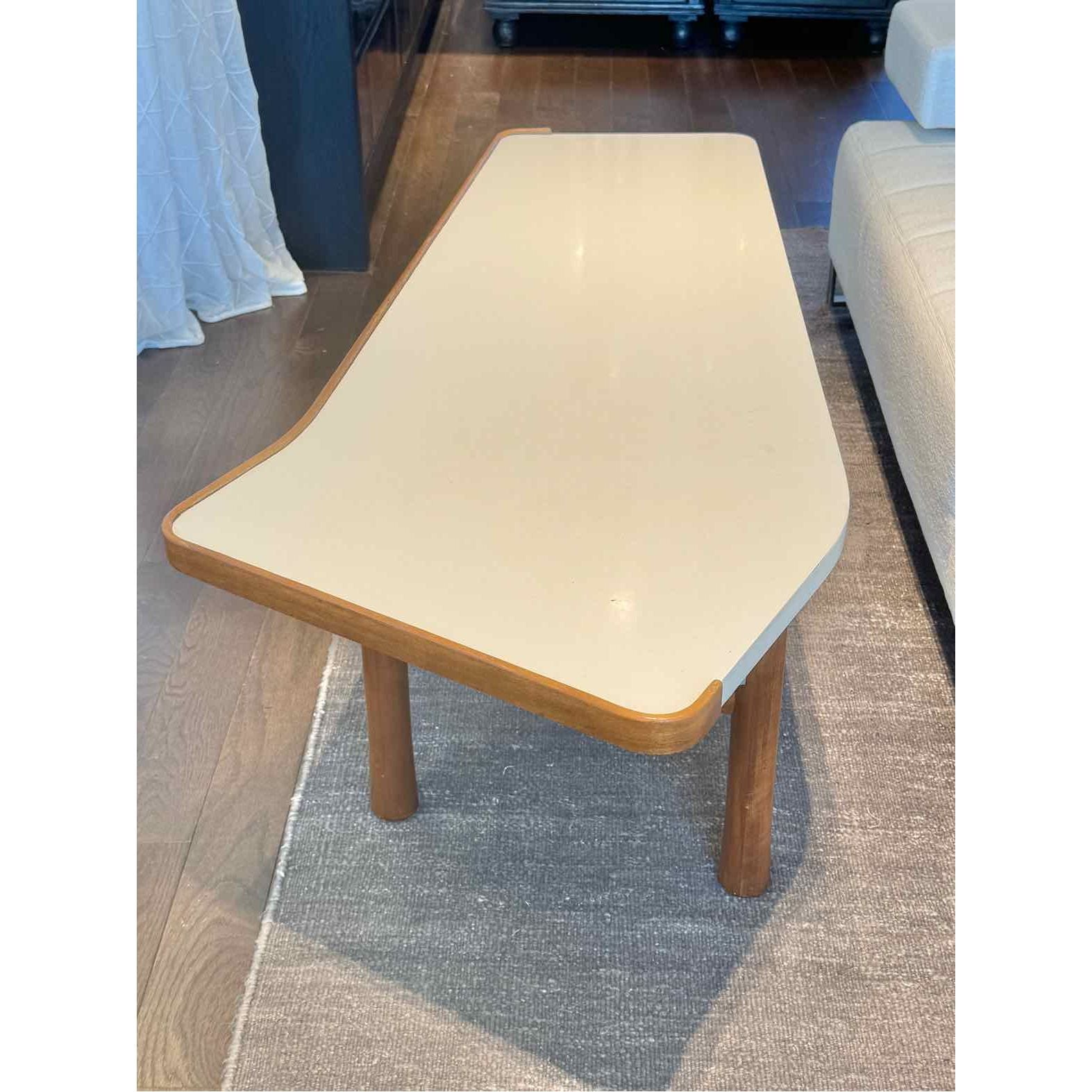 'Edward Wormley' White Lacquer & Mahogany Coffee Table by Dunbar