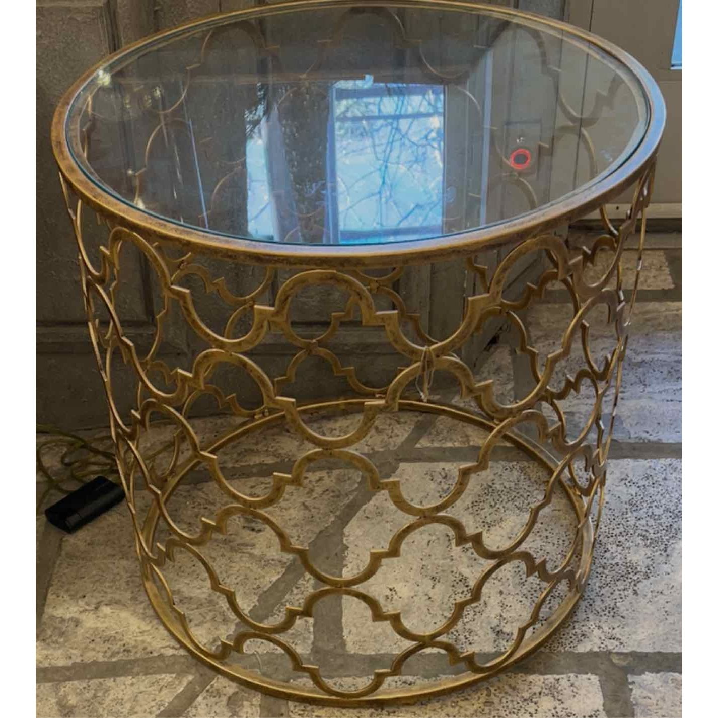 Glass & Gold Metal End Table w/ Glass Top