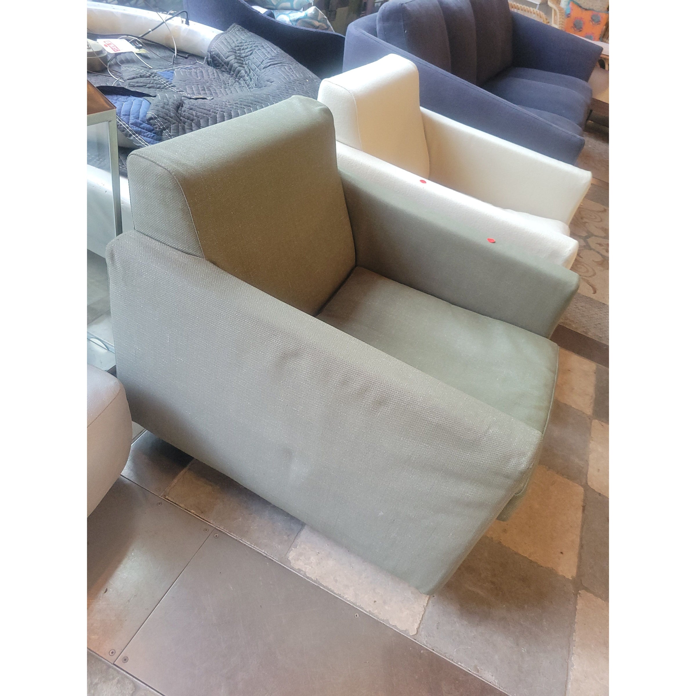 Sage Green Fabric Lounge Chair by Cappellini (AS IS) - colletteconsignment.com