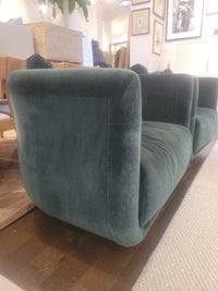 PAIR of Artu Green Velvet Barrel Back Swivel Chairs by Fendi Casa