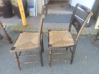 SET of 4 Antique Black Wood Hitchcock Chairs w/ Rush Seats (AS IS)