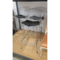 SET of 3 Knoll Style Brushed Chrome Bar Stools w/ Black Seats