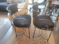PAIR of Italian Hand-Forged Steel Dining Arm Chairs w/ Black Jacquard Cushions